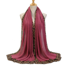 Load image into Gallery viewer, Solid Color Leopard-Print Embellished Crinkle Scarf Hijab (MH181)