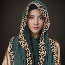 Load image into Gallery viewer, Solid Color Leopard-Print Embellished Crinkle Scarf Hijab (MH181)