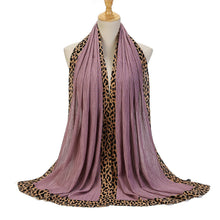 Load image into Gallery viewer, Solid Color Leopard-Print Embellished Crinkle Scarf Hijab (MH181)