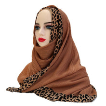 Load image into Gallery viewer, Solid Color Leopard-Print Embellished Crinkle Scarf Hijab (MH181)
