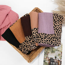 Load image into Gallery viewer, Solid Color Leopard-Print Embellished Crinkle Scarf Hijab (MH181)