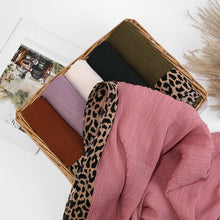 Load image into Gallery viewer, Solid Color Leopard-Print Embellished Crinkle Scarf Hijab (MH181)