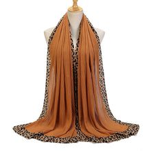 Load image into Gallery viewer, Solid Color Leopard-Print Embellished Crinkle Scarf Hijab (MH181)
