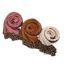 Load image into Gallery viewer, Solid Color Leopard-Print Embellished Crinkle Scarf Hijab (MH181)