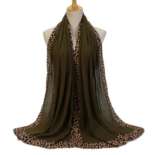 Load image into Gallery viewer, Solid Color Leopard-Print Embellished Crinkle Scarf Hijab (MH181)