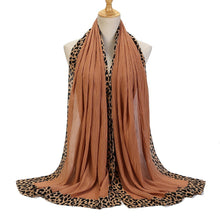 Load image into Gallery viewer, Solid Color Leopard-Print Embellished Crinkle Scarf Hijab (MH181)