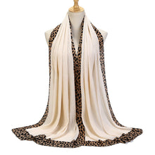 Load image into Gallery viewer, Solid Color Leopard-Print Embellished Crinkle Scarf Hijab (MH181)