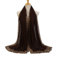 Load image into Gallery viewer, Solid Color Leopard-Print Embellished Crinkle Scarf Hijab (MH181)