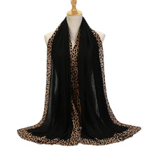 Load image into Gallery viewer, Solid Color Leopard-Print Embellished Crinkle Scarf Hijab (MH181)