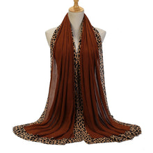 Load image into Gallery viewer, Solid Color Leopard-Print Embellished Crinkle Scarf Hijab (MH181)