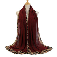 Load image into Gallery viewer, Solid Color Leopard-Print Embellished Crinkle Scarf Hijab (MH181)