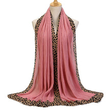 Load image into Gallery viewer, Solid Color Leopard-Print Embellished Crinkle Scarf Hijab (MH181)