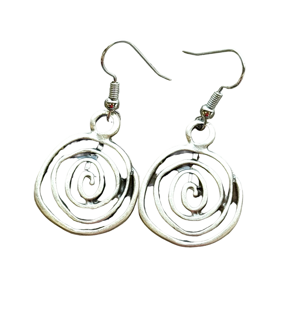 Boho Spiral Earrings Geometric Dangle Minimalist Silver Infinity Symbol Jewelry square or circle