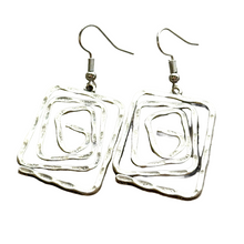 Load image into Gallery viewer, Boho Spiral Earrings Geometric Dangle Minimalist Silver Infinity Symbol Jewelry square or circle