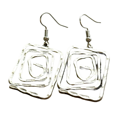 Boho Spiral Earrings Geometric Dangle Minimalist Silver Infinity Symbol Jewelry square or circle