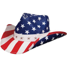 Load image into Gallery viewer, Deadwood Trading United - American Flag Shapeable Straw Cowboy Hat