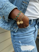 Load image into Gallery viewer, Initial M Pave Starburst Texture Bangle