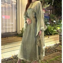 Load image into Gallery viewer, Olive Green Sequin Abaya Dress | Starry Night 2-Piece Maxi Dress with Flowing Cape (MA243)