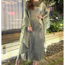Load image into Gallery viewer, Olive Green Sequin Abaya Dress | Starry Night 2-Piece Maxi Dress with Flowing Cape (MA243)
