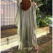 Load image into Gallery viewer, Olive Green Sequin Abaya Dress | Starry Night 2-Piece Maxi Dress with Flowing Cape (MA243)