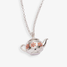 Load image into Gallery viewer, Floral Teapot Locket Pendant Necklace