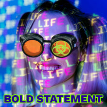 Load image into Gallery viewer, Mad Scientist Biohazard Goggles – cosplay Eyewear - neon pink, green, orange lenses
