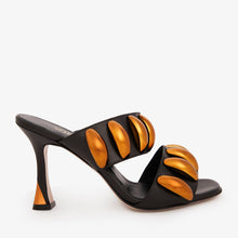 Load image into Gallery viewer, The Eclipse Black &amp; Gold Leather Women Sandal