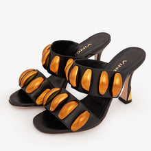 Load image into Gallery viewer, The Eclipse Black &amp; Gold Leather Women Sandal