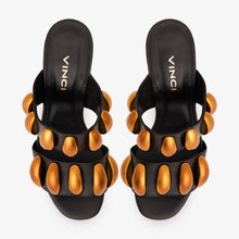 Load image into Gallery viewer, The Eclipse Black &amp; Gold Leather Women Sandal