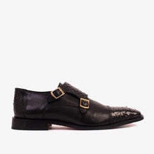 Load image into Gallery viewer, The Bishkek Black Leather Cap Toe Double Monk Strap Men Shoe