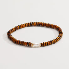 Load image into Gallery viewer, Tiger's Eye and Pearl Stretch Bracelet