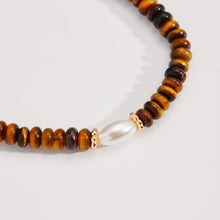 Load image into Gallery viewer, Tiger's Eye and Pearl Stretch Bracelet