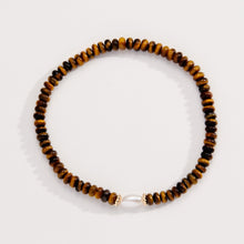 Load image into Gallery viewer, Tiger's Eye and Pearl Stretch Bracelet