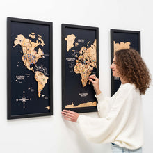 Load image into Gallery viewer, 3D Wooden Triptych World Map Gold