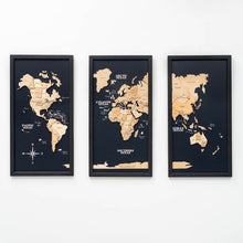 Load image into Gallery viewer, 3D Wooden Triptych World Map Gold