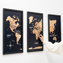 Load image into Gallery viewer, 3D Wooden Triptych World Map Gold