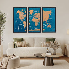 Load image into Gallery viewer, Cork world map triptych - White