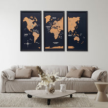 Load image into Gallery viewer, Cork world map triptych - Black