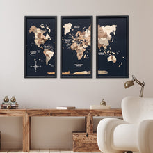 Load image into Gallery viewer, Triptych Wall Art - Wooden World Map (Smokey)