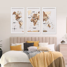 Load image into Gallery viewer, Triptych Wall Art - Wooden World Map (Smokey)