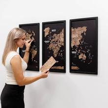 Load image into Gallery viewer, Triptych Wooden World Map (Dark Walnut)