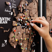 Load image into Gallery viewer, Triptych Wooden World Map (Dark Walnut)