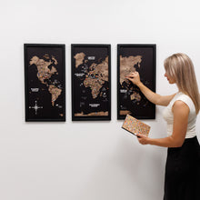 Load image into Gallery viewer, Triptych Wooden World Map (Dark Walnut)