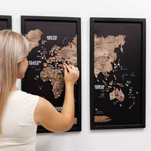 Load image into Gallery viewer, Triptych Wooden World Map (Dark Walnut)