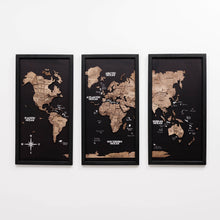 Load image into Gallery viewer, Triptych Wooden World Map (Dark Walnut)