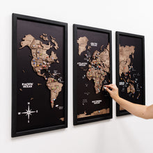 Load image into Gallery viewer, Triptych Wooden World Map (Dark Walnut)