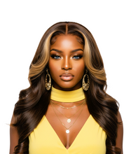 Load image into Gallery viewer, Brown Highlight 24' Transparent Luxurious Glueless HD Lace Frontal Body Wave Wig Salon-Quality Lace Closure Human Hair
