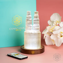 Load image into Gallery viewer, Two-Tower Selenite Lamp – Deep Energy Cleanse &amp; Reset