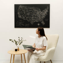 Load image into Gallery viewer, Wooden Canvas USA Map - Black