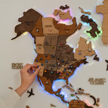 Load image into Gallery viewer, 3D LED Wooden World Map 2.0 (with acrylic background)
